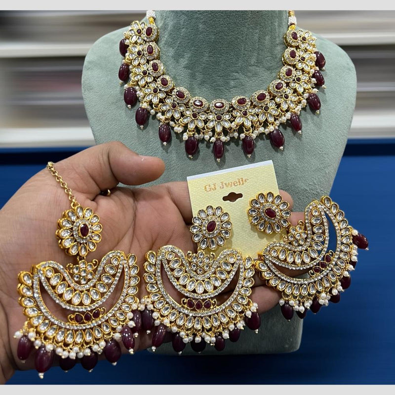 Hira Collections Gold Plated Kundan Stone And Pearls Choker Necklace Set