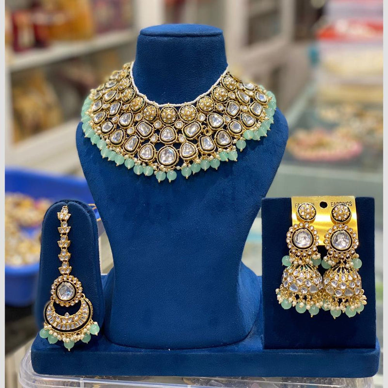 Hira Collections Gold Plated Kundan Stone And Pearls Choker Necklace Set