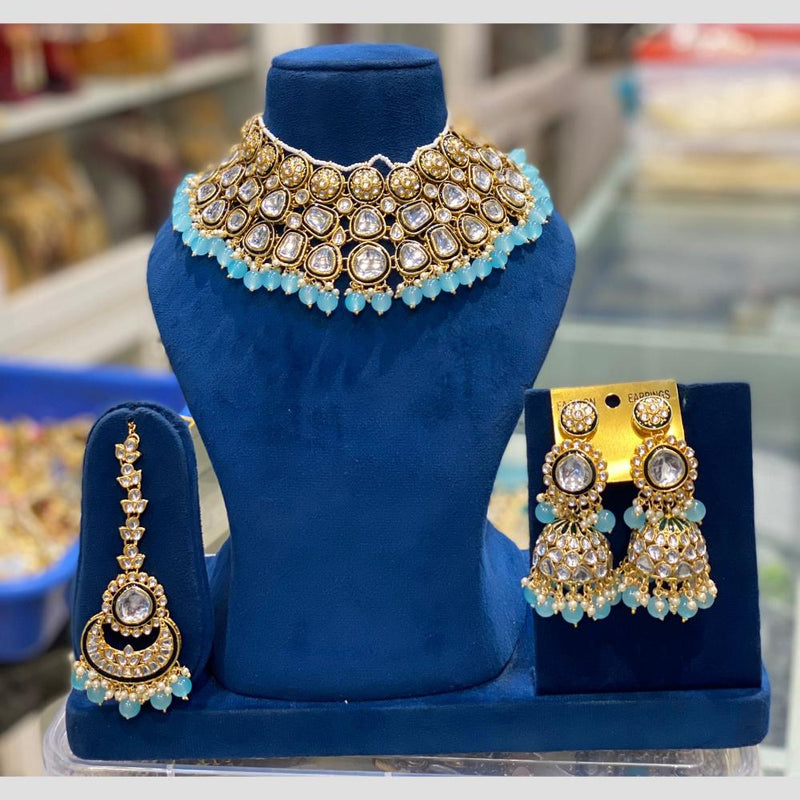 Hira Collections Gold Plated Kundan Stone And Pearls Choker Necklace Set