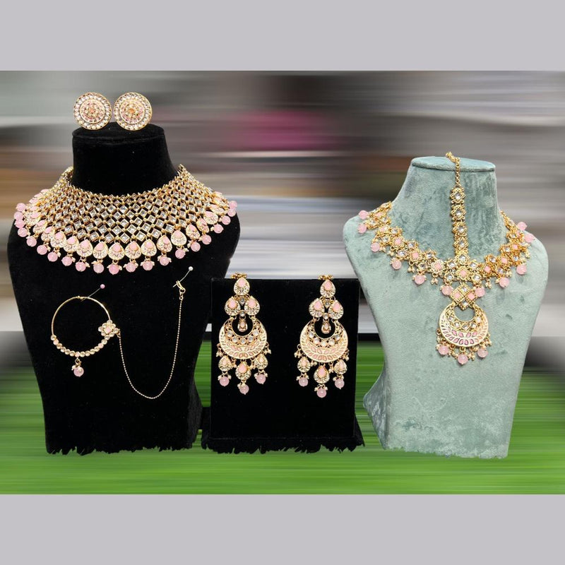 Hira Collections Gold Plated Kundan Stone Semi Bridal Necklace Set