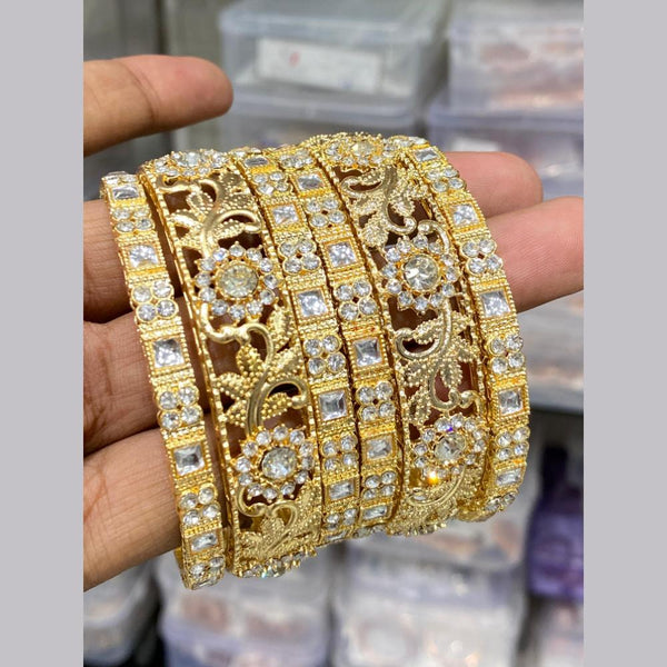 Hira Collections Gold Plated Kundan Stone And Austrian Stone Bangles Set