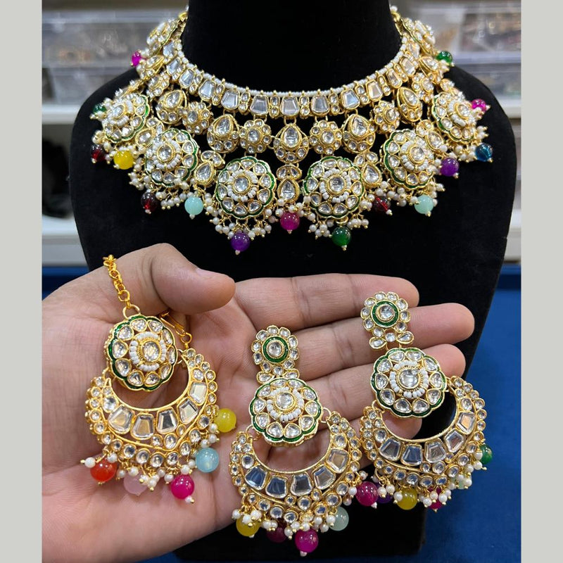 Hira Collections Gold Plated Kundan Stone And Pearls Choker Necklace Set