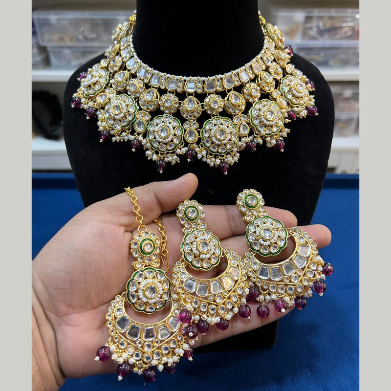 Hira Collections Gold Plated Kundan Stone And Pearls Choker Necklace Set