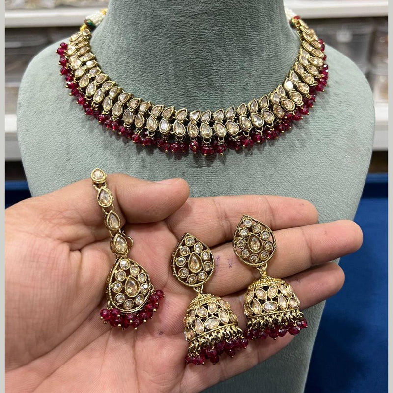 Hira Collections Gold Plated Crystal Stone And Pearls Choker Necklace Set