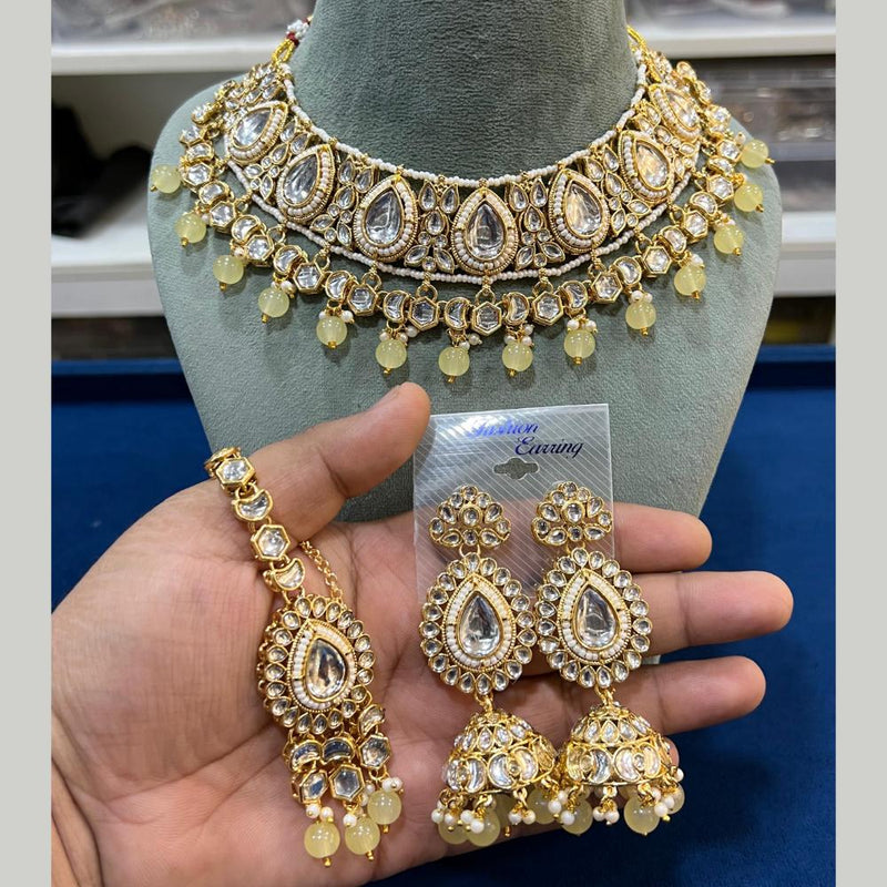 Hira Collections Gold Plated Kundan Stone And Pearls Choker Necklace Set