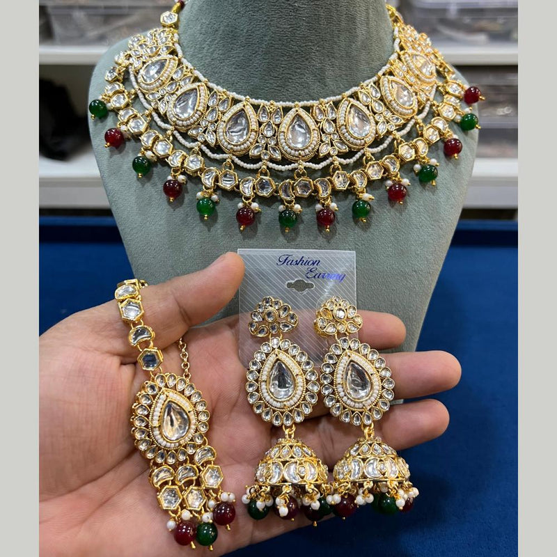 Hira Collections Gold Plated Kundan Stone And Pearls Choker Necklace Set