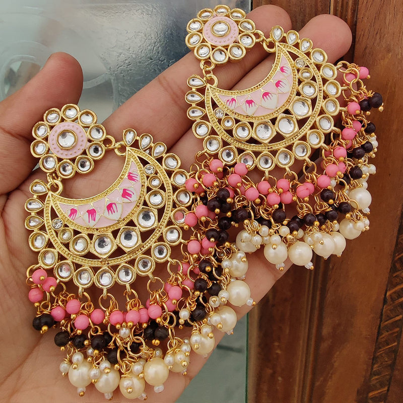 Hira Collections Gold Plated Kundan Stone And Pearl Dangler Earrings