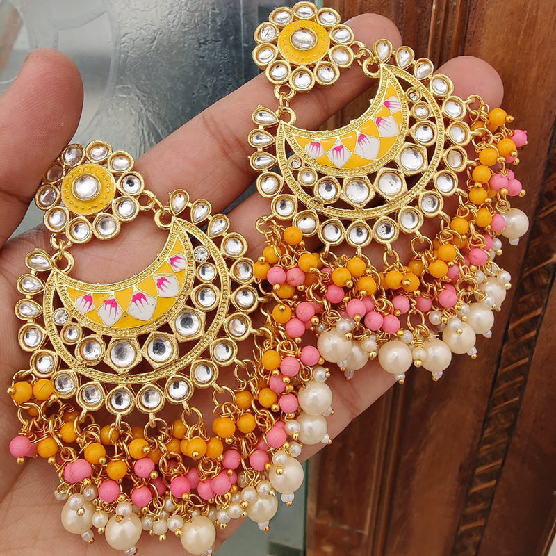 Hira Collections Gold Plated Kundan Stone And Pearl Dangler Earrings