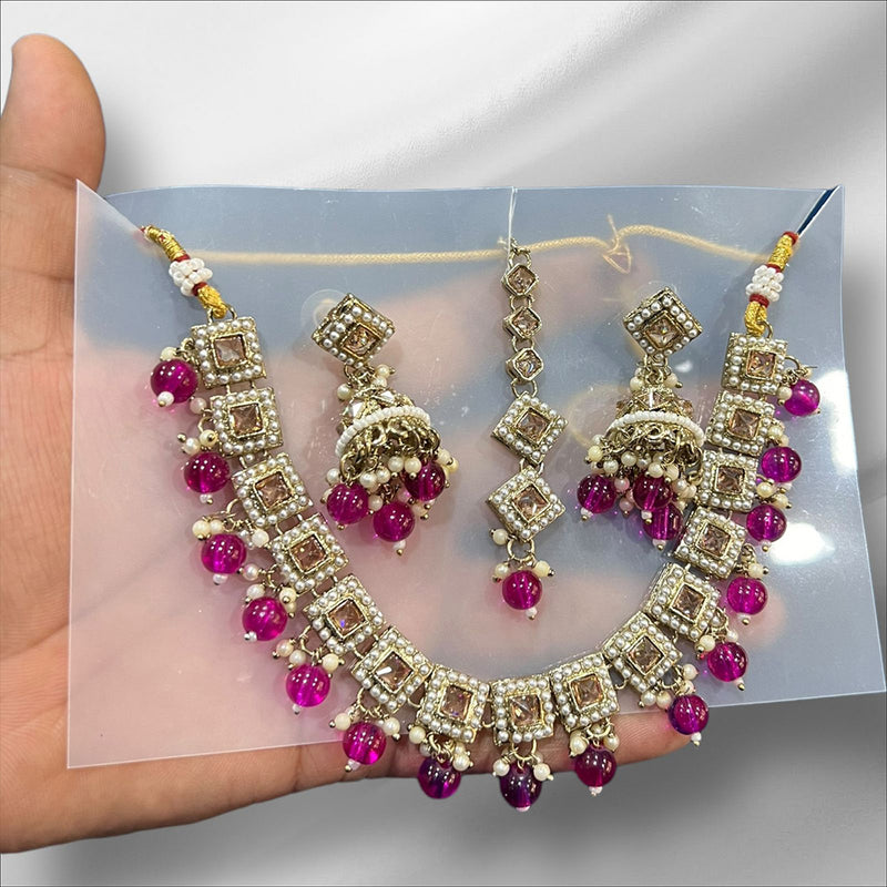 Hira Collections Gold Plated Crystal Stone And Pearl Necklace Set