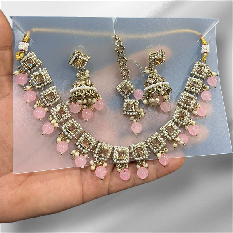 Hira Collections Gold Plated Crystal Stone And Pearl Necklace Set