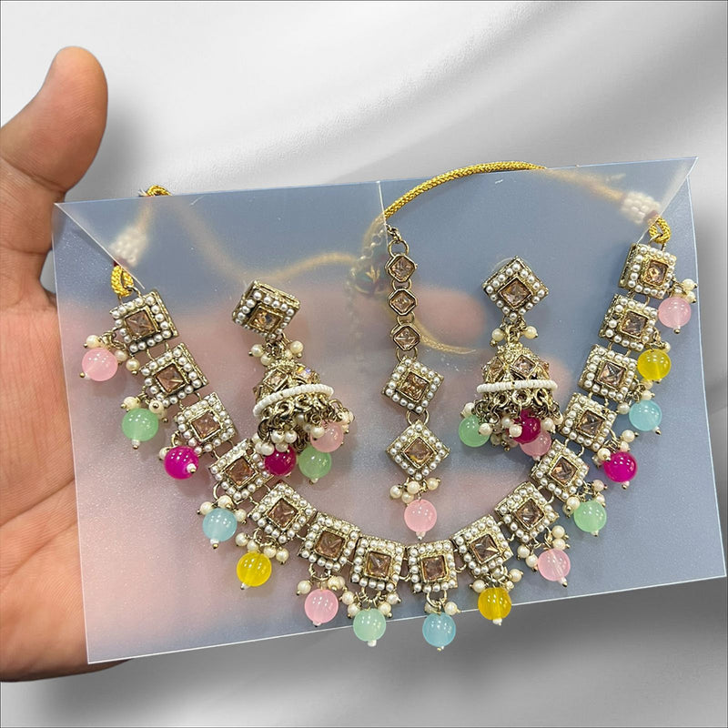 Hira Collections Gold Plated Crystal Stone And Pearl Necklace Set