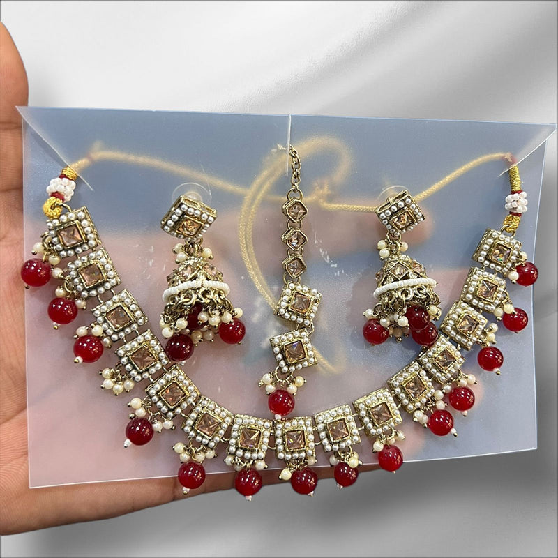 Hira Collections Gold Plated Crystal Stone And Pearl Necklace Set