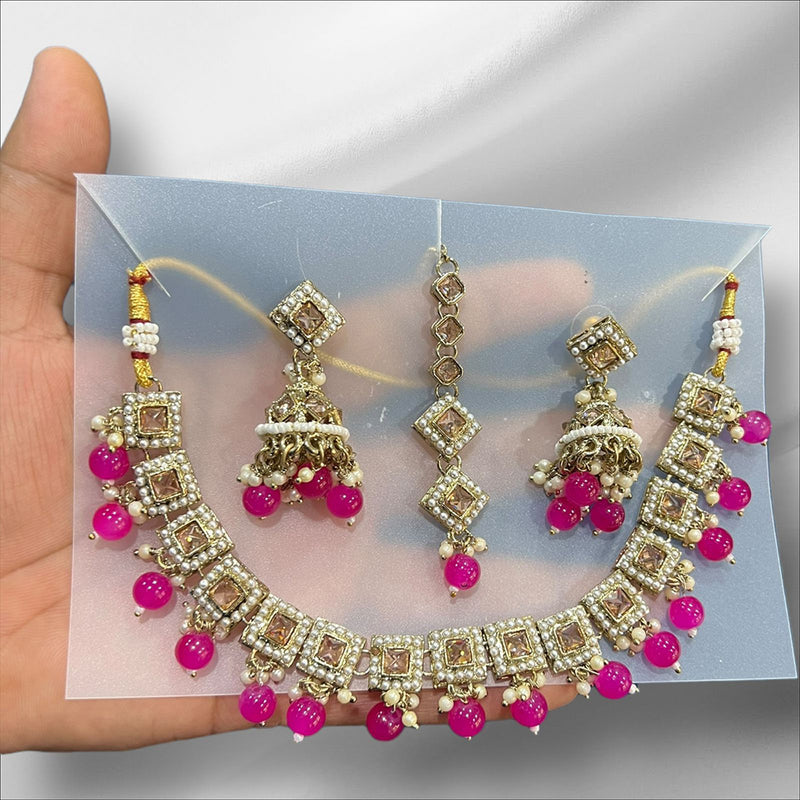 Hira Collections Gold Plated Crystal Stone And Pearl Necklace Set