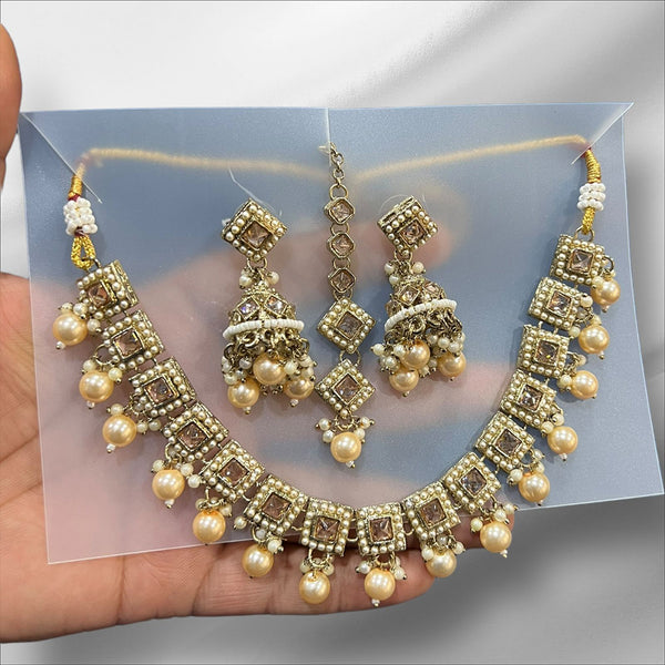 Hira Collections Gold Plated Crystal Stone And Pearl Necklace Set