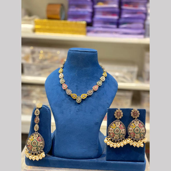 Hira Collections Gold Plated Kundan Stone And Pearls Necklace Set