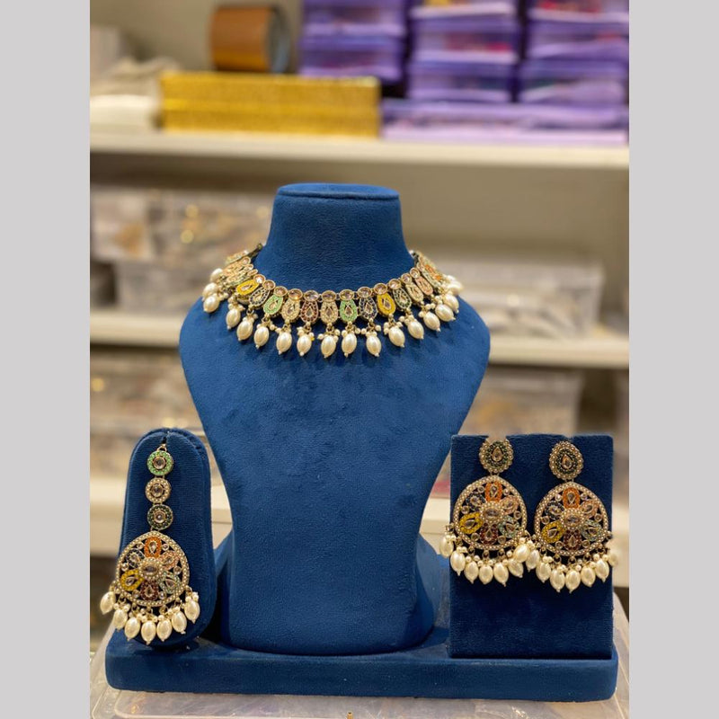 Hira Collections Gold Plated Kundan Stone And Pearls Choker Necklace Set