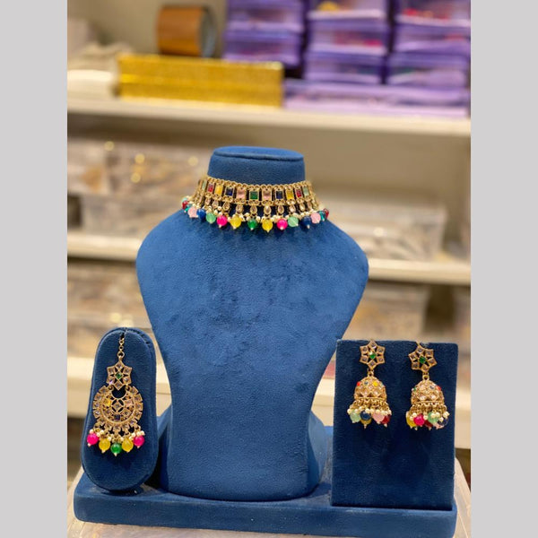 Hira Collections Gold Plated Kundan Stone And Pearls Choker Necklace Set