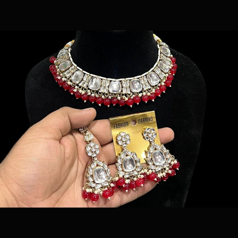 Hira Collections Gold Plated Kundan Stone And Beads Choker Necklace Set