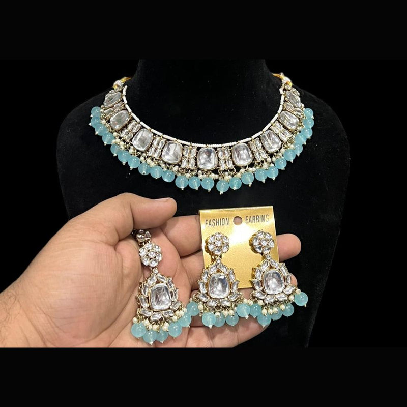 Hira Collections Gold Plated Kundan Stone And Beads Choker Necklace Set