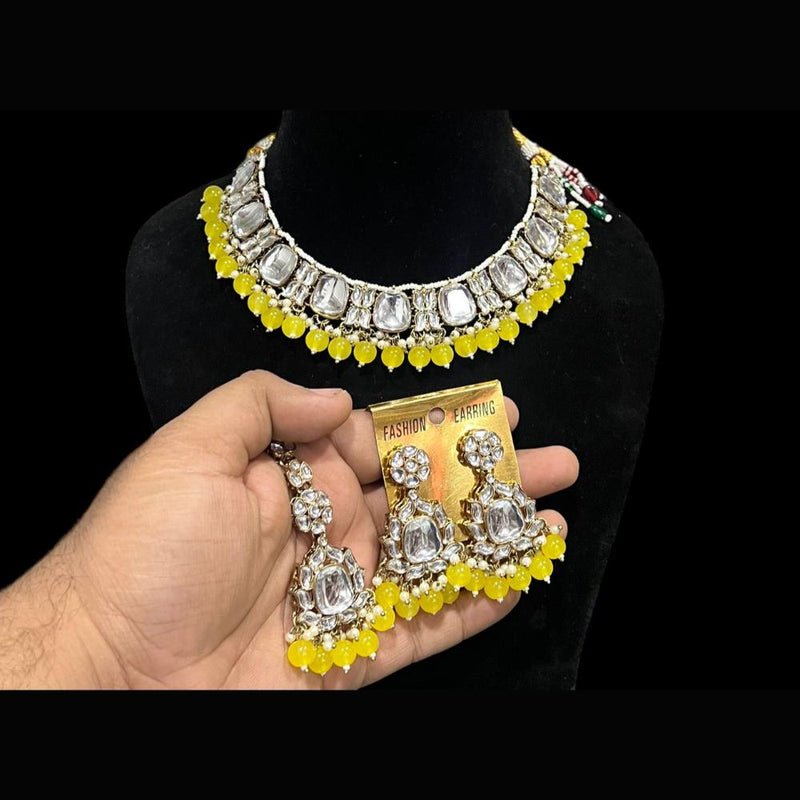 Hira Collections Gold Plated Kundan Stone And Beads Choker Necklace Set