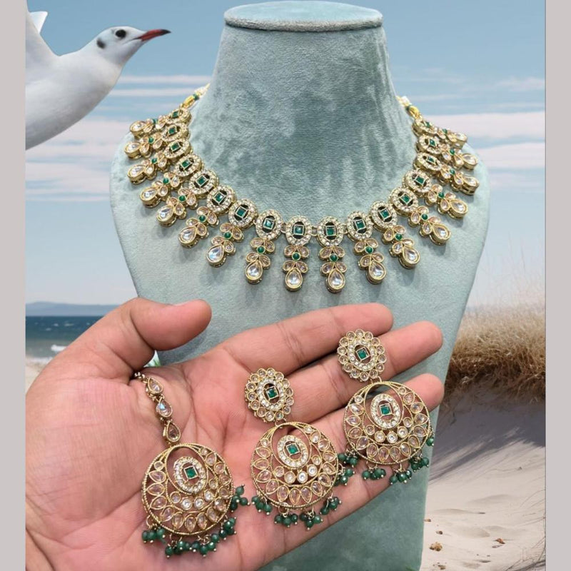 Hira Collections Gold Plated Crystal Stone And Pearls Necklace Set