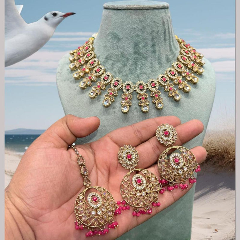 Hira Collections Gold Plated Crystal Stone And Pearls Necklace Set