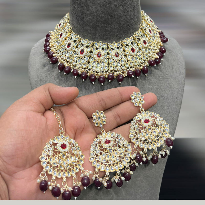 Hira Collections Gold Plated Kundan Stone And Pearls Necklace Set