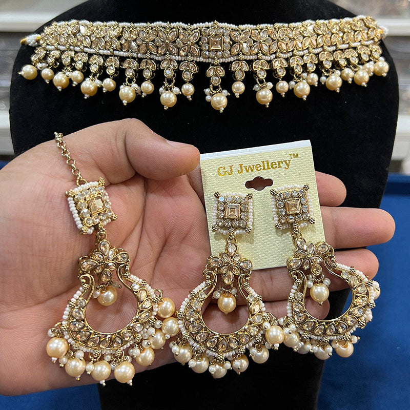 Hira Collections Gold Plated Crystal Stone And Pearls Necklace Set