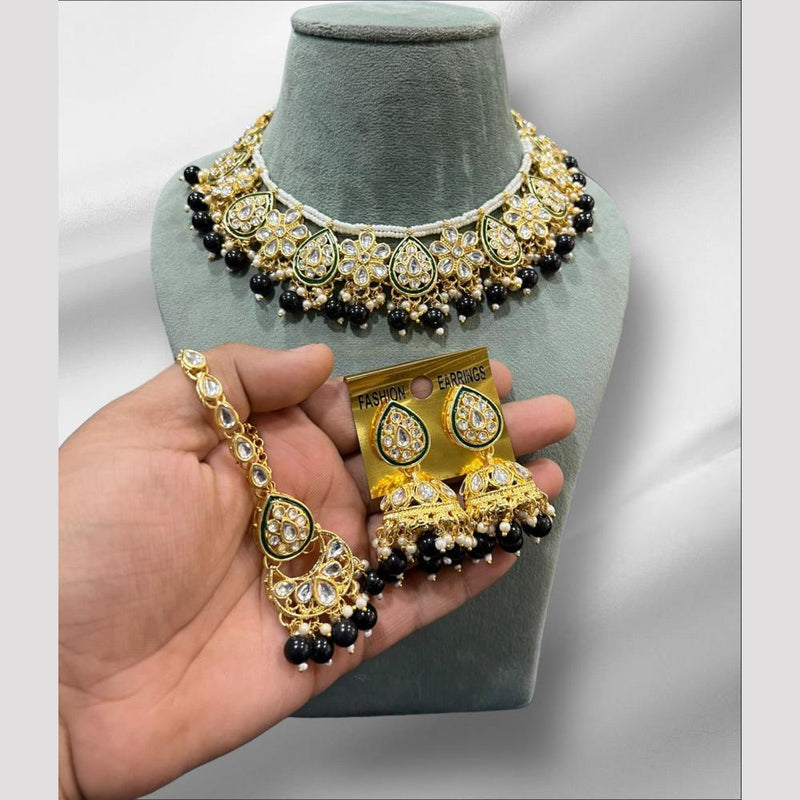 Hira Collections Gold Plated Kundan Stone And Beads Necklace Set