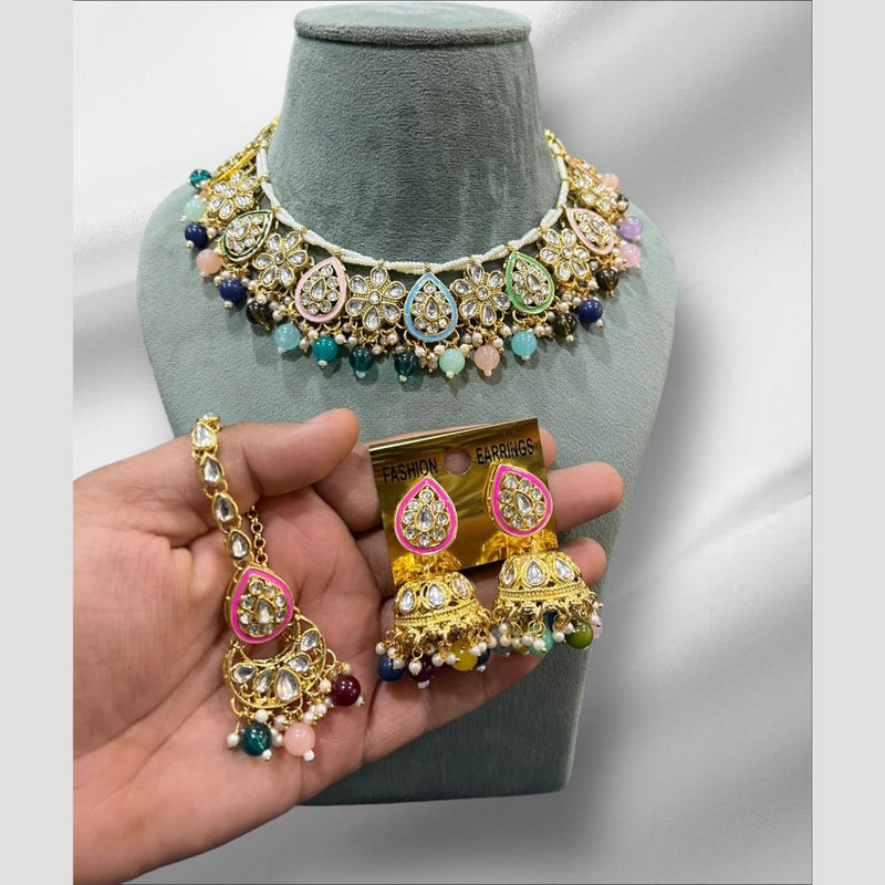 Hira Collections Gold Plated Kundan Stone And Beads Necklace Set