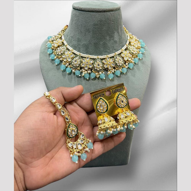 Hira Collections Gold Plated Kundan Stone And Beads Necklace Set