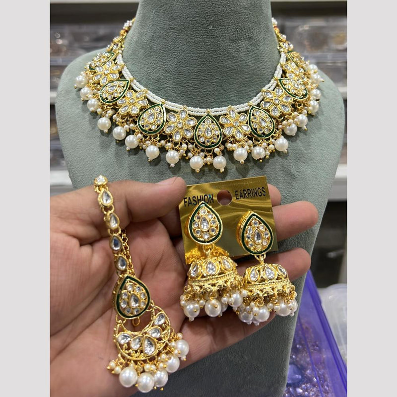 Hira Collections Gold Plated Kundan Stone And Beads Necklace Set