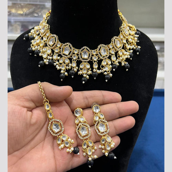 Hira Collections Gold Plated Kundan Stone And Beads Necklace Set