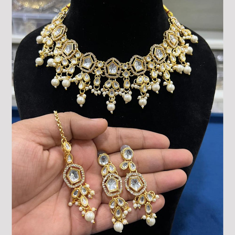 Hira Collections Gold Plated Kundan Stone And Beads Necklace Set