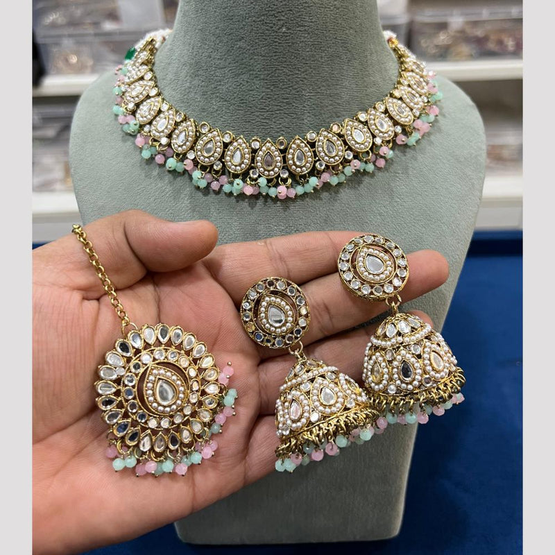 Hira Collections Gold Plated Pearls And Mirror Necklace Set