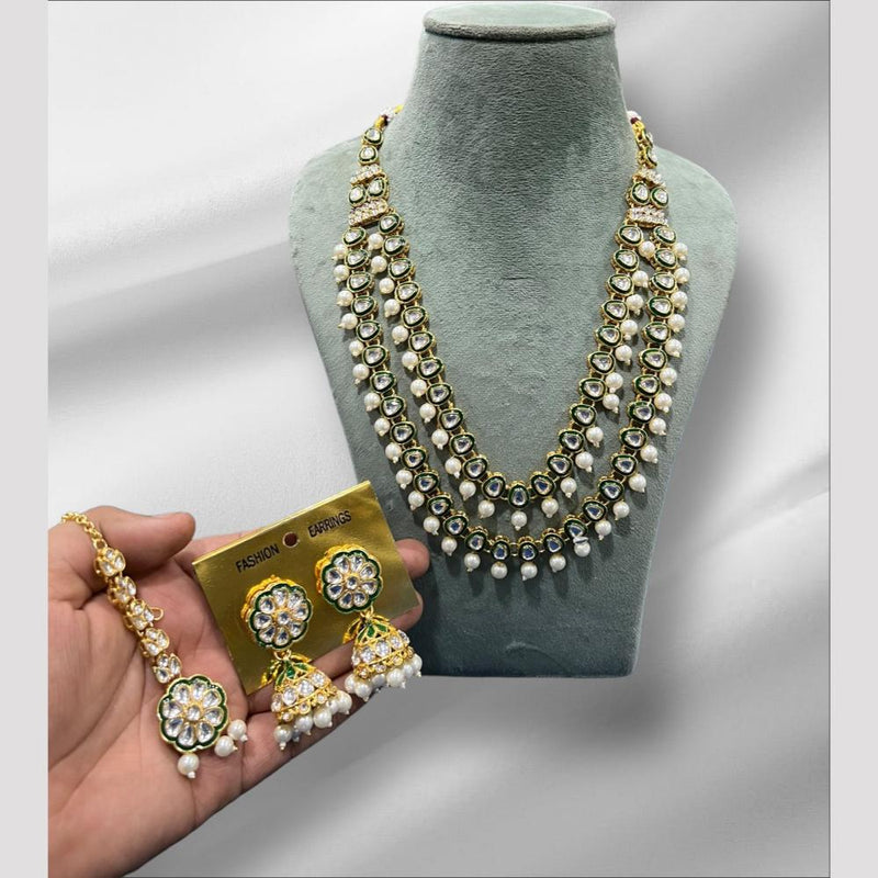 Hira Collections Gold Plated Kundan Stone And Beads Meenakari Necklace Set