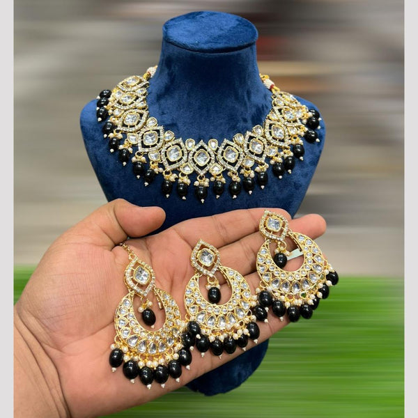 Hira Collections Gold Plated Polki Kundan And Beads Necklace Set