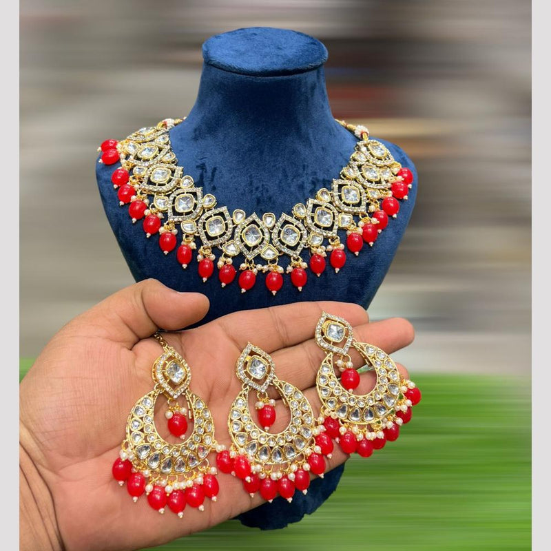 Hira Collections Gold Plated Polki Kundan And Beads Necklace Set