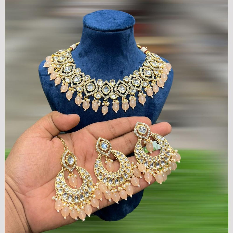 Hira Collections Gold Plated Polki Kundan And Beads Necklace Set