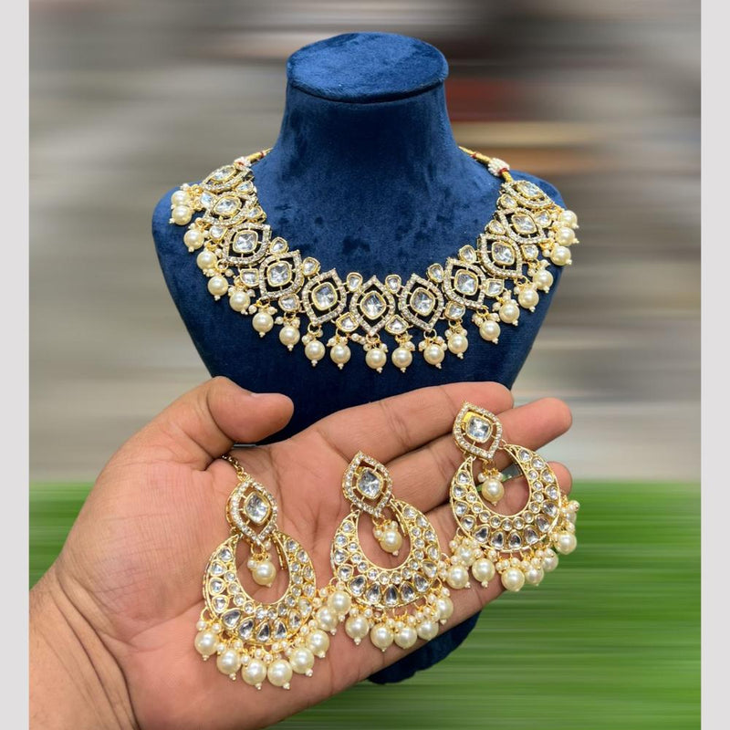 Hira Collections Gold Plated Polki Kundan And Beads Necklace Set