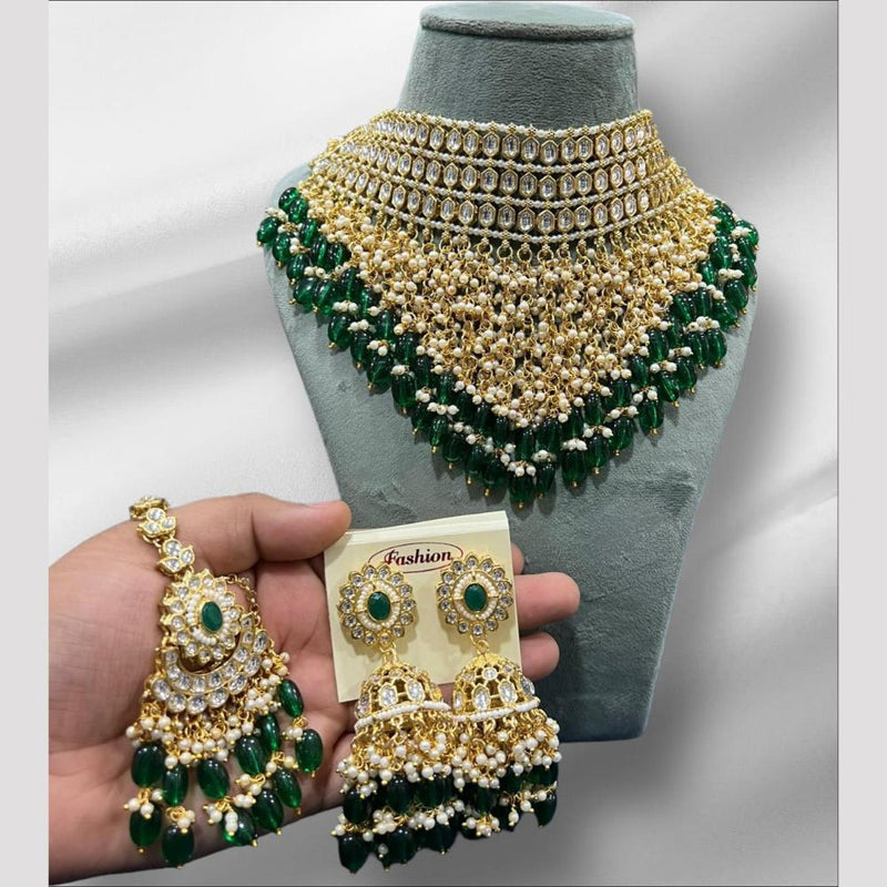 Hira Collections Gold Plated Kundan Stone And Beads Necklace Set