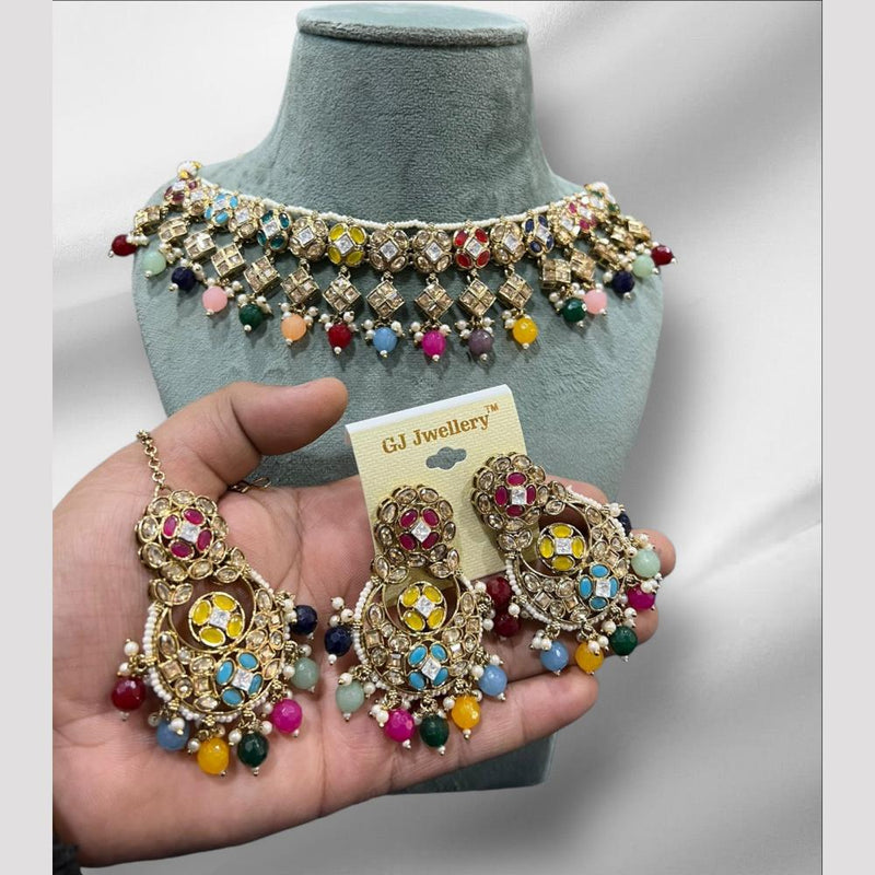 Hira Collections Gold Plated Kundan Stone And Beads Necklace Set