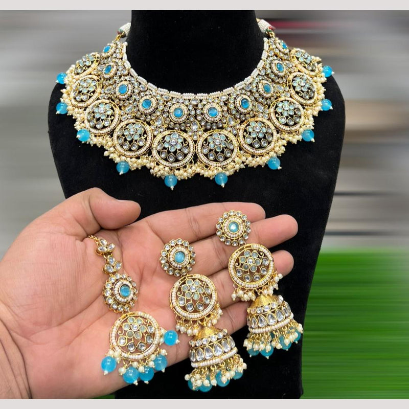 Hira Collections Gold Plated Kundan Stone & Beads Choker Necklace Set