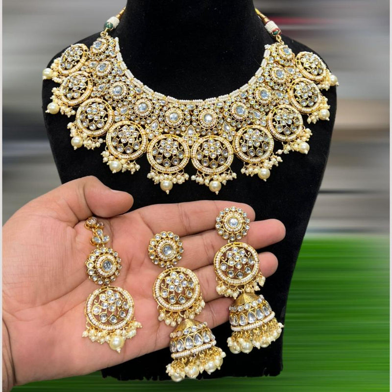 Hira Collections Gold Plated Kundan Stone & Beads Choker Necklace Set