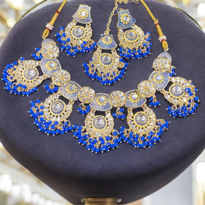 Hira Collections Gold Plated Kundan Stone & Pearls Meenakari Necklace Set