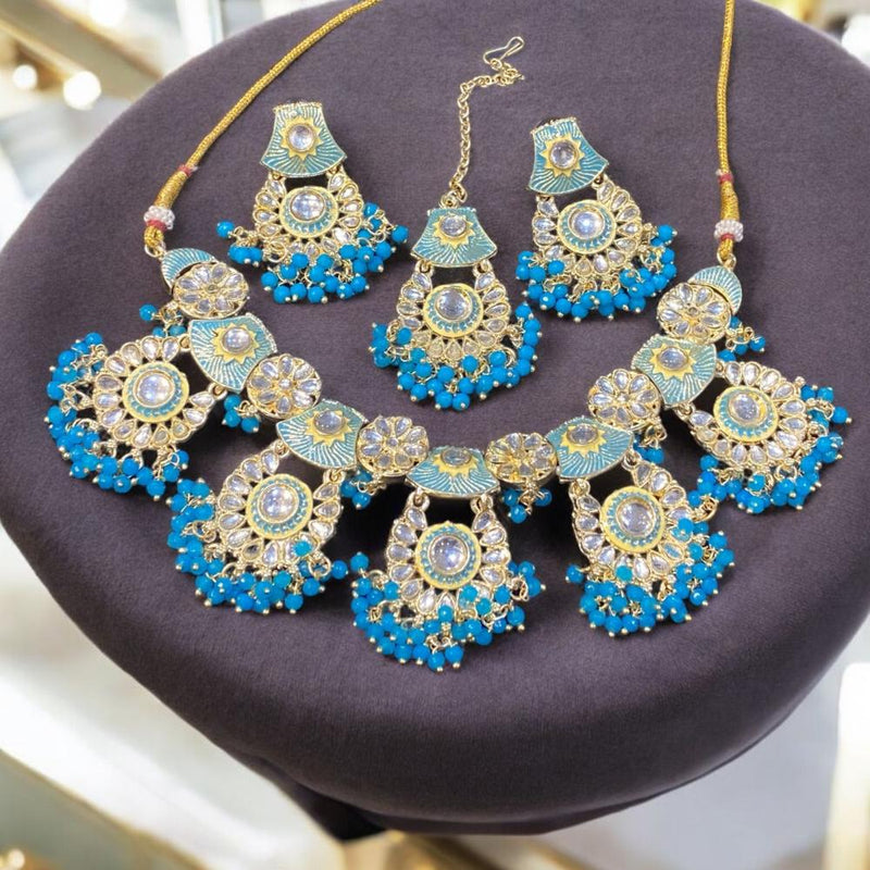 Hira Collections Gold Plated Kundan Stone & Pearls Meenakari Necklace Set