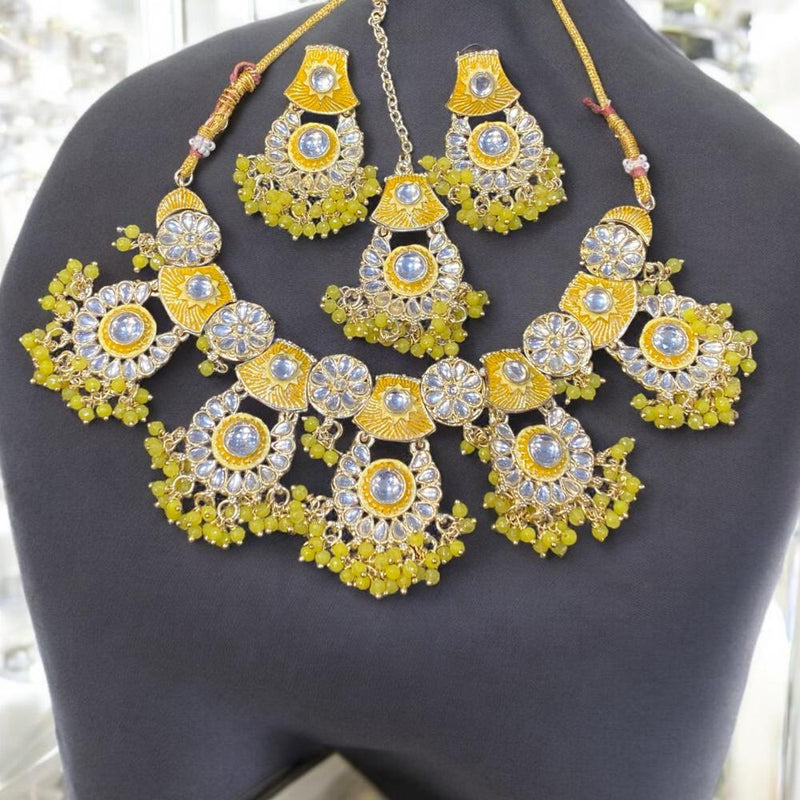 Hira Collections Gold Plated Kundan Stone & Pearls Meenakari Necklace Set