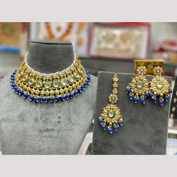 Hira Collections Gold Plated Kundan Stone & Beads Meenakari Choker Necklace Set