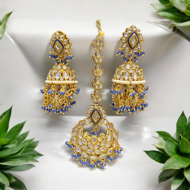 Hira Collections Gold Plated Kundan Stone And Meenakari Dangler Earrings Maangtikka