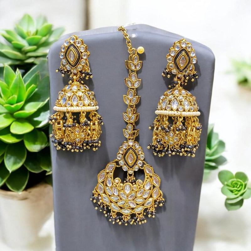 Hira Collections Gold Plated Kundan Stone And Meenakari Dangler Earrings Maangtikka